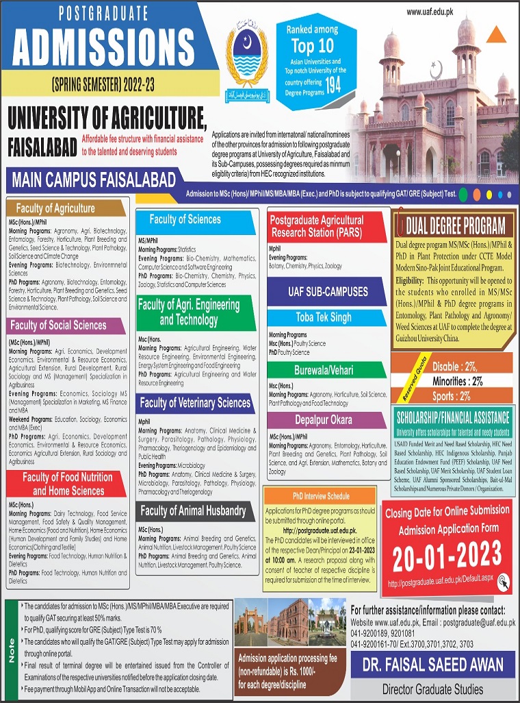 UAF Agriculture University Admission